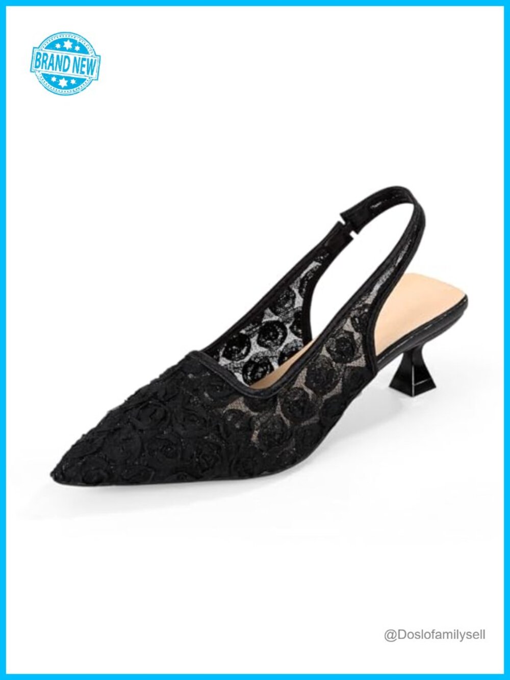 Lace Kitten Heel Slingback Pointed Toe Mesh Wedding Guest Sandals